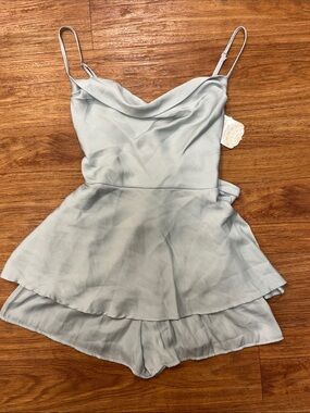 Light Blue Satin Cowl Neck Romper